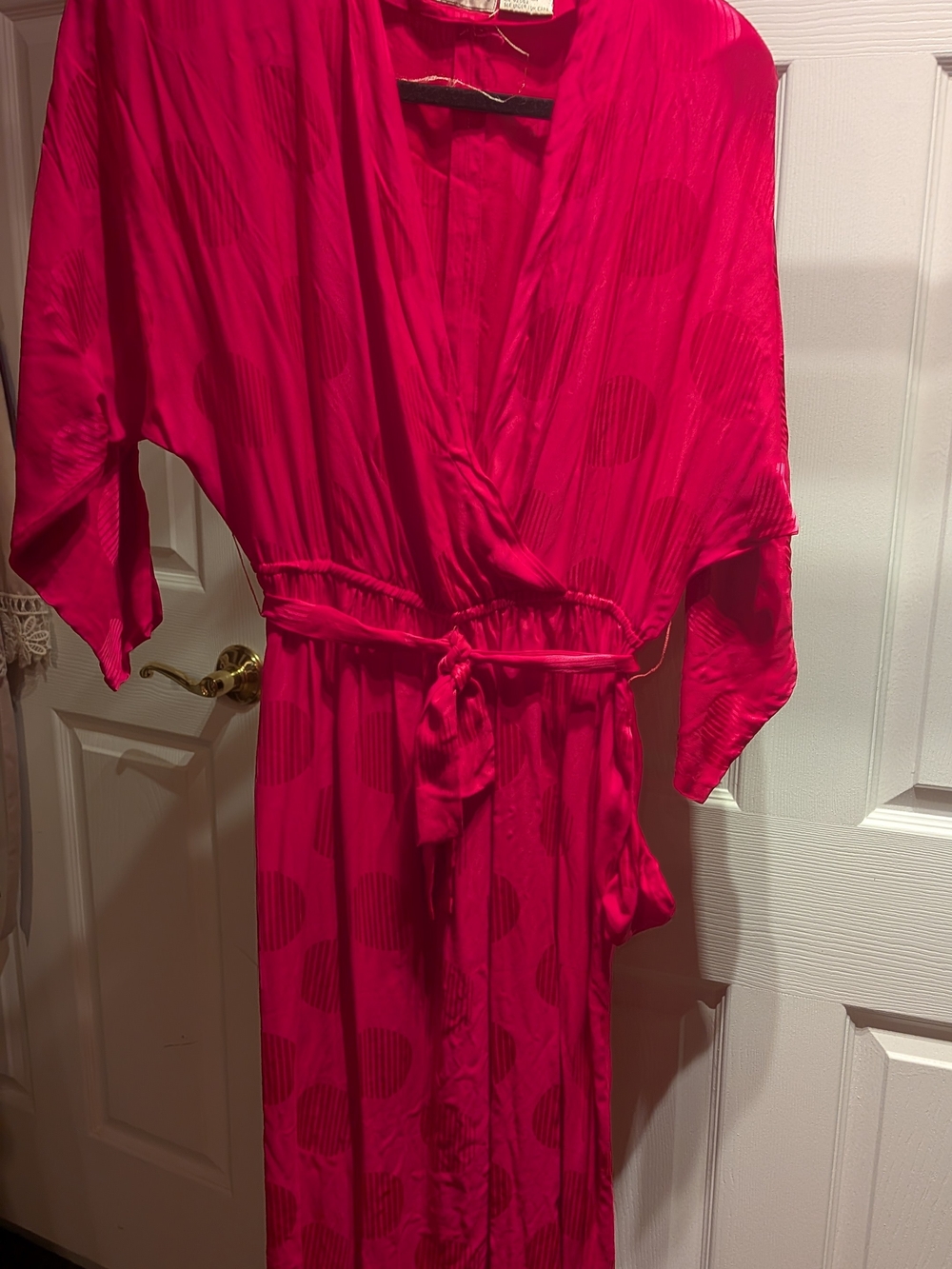 Liz Claiborne Hot Pink SILK Midi Wrap Dress with Tie Waist & Shoulder pads!